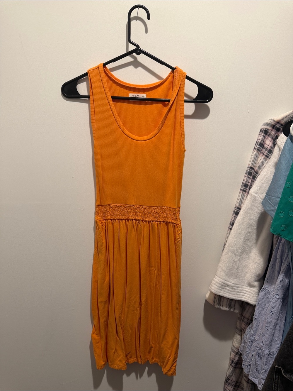 Sleeveless Orange Smocked-Waist Sundress